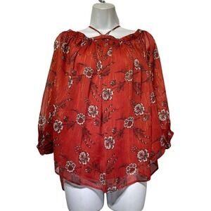 Ann Taylor petite Orange Floral floral Strappy Neck top Womens Size LP